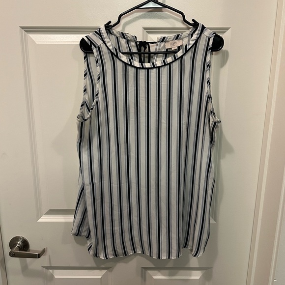 Blue and white striped tank top with tie back. - Picture 1 of 3